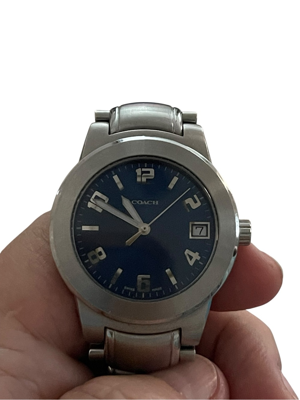 COACH Swiss Date Indicator  Stainless Steel Watch with Blue Dial